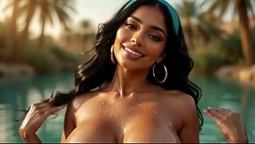 Hot Jasmina Teases Breasts &amp_ Juicy Ass in Oasis - Passionate Fuck &amp_ Cum on Face AI Generated