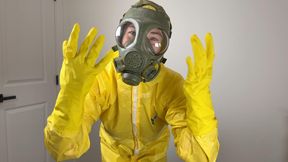 Trying on My Yellow Hazmat Suit with C4 Gas Mask and Rubber Gloves