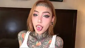 Tattooed Split Tongue Asian Baddie Jesse Is a Submissive Slut