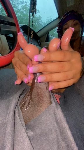 My mixed bestie car footjob and handjob big cumshot