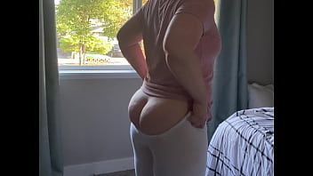Window Flashing While The Neighbors Are Outside. Exhibitionist Fat Ass Wife.