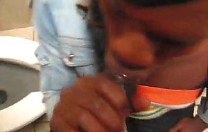Ebony crossdresser takes creampie in walmart bathroom