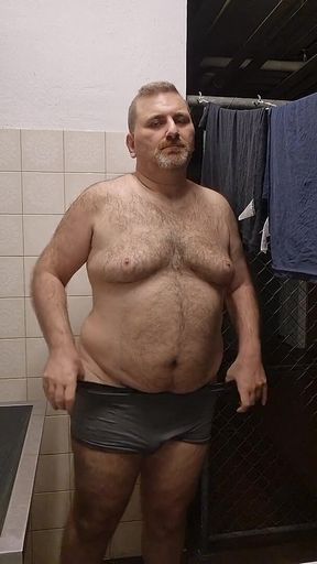 Chubby Daddy Bear Get Naked in the Laundry Room