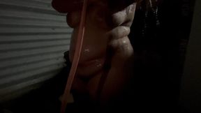 Girl records herself while taking a very sensual shower by touching her tits very rich and that tight pussy she has.