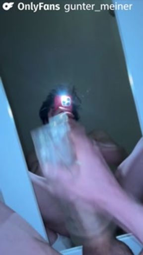 I'm Milking my Uncut Wet Dick and Squirt Cum on the mirror under me