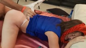 Lusty blonde EXPERIENCED ONE in spandex takes rimmed and fucked