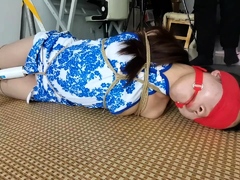 Blindfolded and bound Asian teen enjoys multiple orgasms