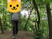 cute boy pee in the forest