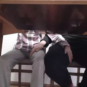 We masturbate each other under the table during English class at the university - Lesbian-candys