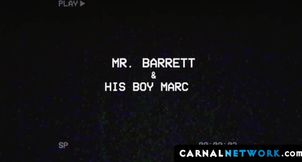 Tucker barett runs his hands over his boy's body and laps his balls and cock with his