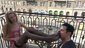 Nylon princess outdoor feet worship - all have to see when he lick my feet!