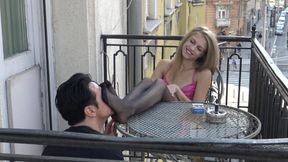 Nylon princess outdoor feet worship - all have to see when he lick my feet!