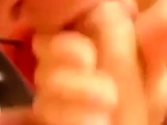 Blowing and stroking his friend and he cums in  mouth