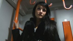 Raven Haired Hottie Gets A Hot Cumshot On A Speeding Train