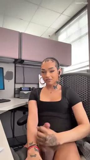 Ebony teen office mast no cum
