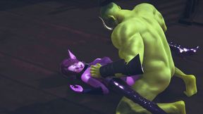 Elf gets pussy creampie from big orc