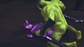 Elf gets pussy creampie from big orc