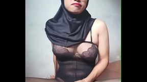 Black hijab bodystocking trans toys ass and masturbate