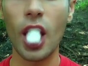 Solo long cum play in mouth - 3 strangers loads chewed till cumfoam and swallowed