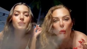 Stepmom and Stepdaughter smoking Marlboro red 100s by the pool!
