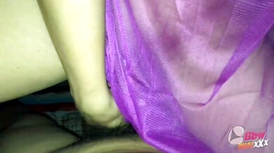 Mature wife cheats in sheer purple lingerie while riding her lover