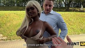 Fucking his ebony girlfriend right in front of him in public