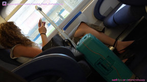 Candid beauty girl with sexy flaat sandals, foot fetish close-up