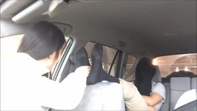 Boyfriend tied and licked in the car