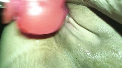 POV pink dildo sex machine balls deep