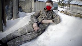Redneck Country Boy Plays With His Cock Outdoors at the Farm and Shoots His Load On the Snow