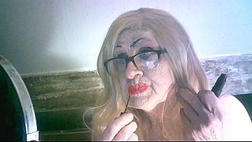 Ugly fuckpig old tranny slag Sarah applies makeup to try be attractive to men, and more like a real girl