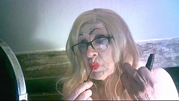 Ugly fuckpig old tranny slag Sarah applies makeup to try be attractive to men, and more like a real girl
