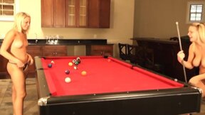 ”Naughty lezzies playing naked on pool table”