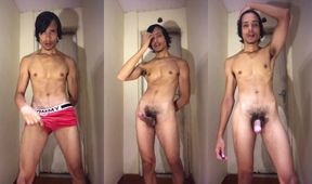 Skinny boy gushing milk from his thick cock solo session
