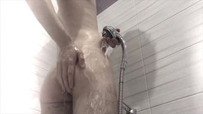 hot teen takes a shower with foam / hot / big dick