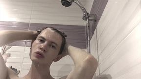 hot teen takes a shower with foam / hot / big dick