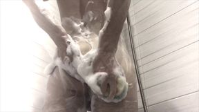 hot teen takes a shower with foam / hot / big dick