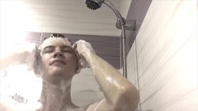 hot teen takes a shower with foam / hot / big dick