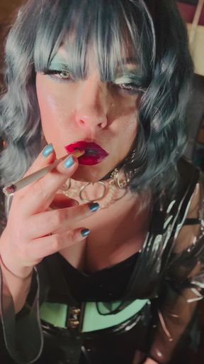 She's A PVC Dream! Tina Snua Smokes 2 Cigarettes With Drifts, Snap Inhales &amp; OMI. Cough, Smoking Smoker