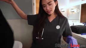 Stepdaughter with perfect big natural tits Scarlett Alexis practices sex with her stepdad