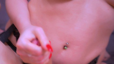 Lewd wife pegging her man's and gets cumshot.
