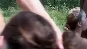 Allison & Hailey & Nova & Phoenix in hot student 18+ Chicks enjoying an orgy in nature