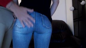 Girlfriend in  blue jeans and black panties masturbation