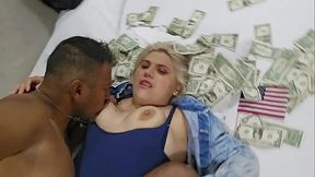 SUCKING MY BLONDE BITCH'S TASTY TITS ON A BED FULL OF DOLLARS