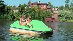 Titted golden-haired drilled hard in a boat