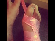 Binding my feet and ankles with pink latex bondage tape for the first time - Male feet - Manlyfoot