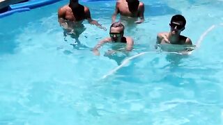 Before bareback orgy twinks play around in the pool