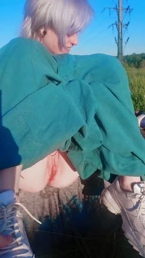 [Public Pissing] Very shy Ethereal Fairy Pixie Opalescent haired petite Cutie Pees Exposing herself