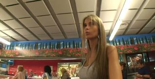 Long haired tight Euro teen Nessa walks around the mall shopping