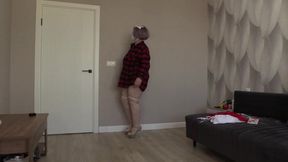 A mature BBW milf with big natural saggy tits changes into a nurse's costume.